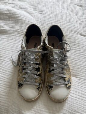 P448 Metallic Snake-Print Low Top Sneakers in Silver & Gold, Size 42